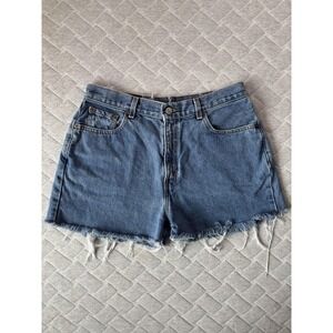 Vintage Levis 560 Shorts Womens 12 30 Blue Denim Loose Fit Cutoff Frayed Hem
